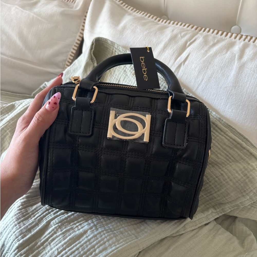 Bebe Black Mini Bag with Gold Accents